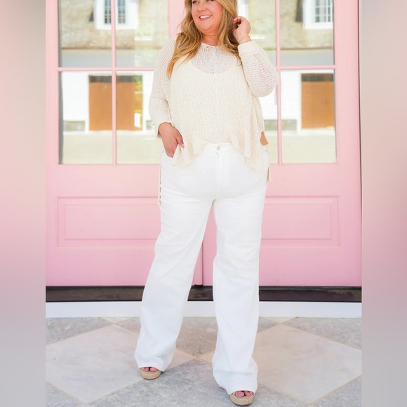 JUDY BLUE WHITE HIGH WAIST FRAY WAISTBAND FLARE RAW EDGE WOMENS PLUS VACATION - Picture 9 of 9